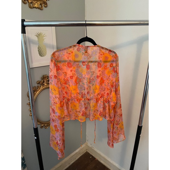 NWOT Wild Fable Long Sleeve Tie-Front Woven Top Pink Floral 2X - Picture 4 of 4